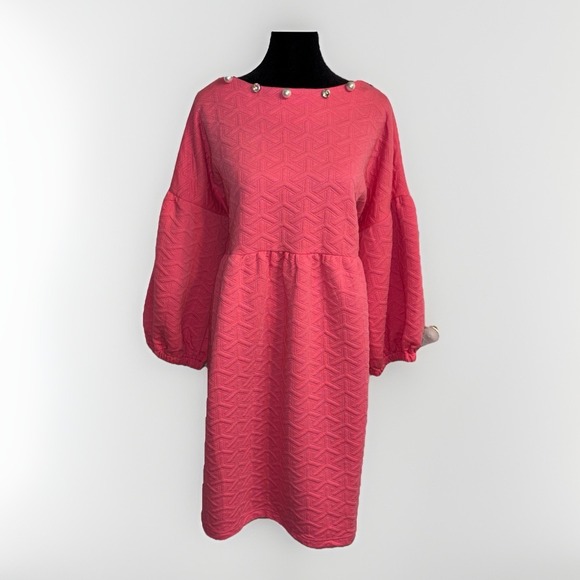 Simply Southern Quilted Dress Pearl Embellished Neck Size XL Puffed Sleeves - Picture 1 of 6